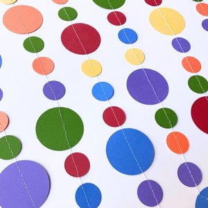 Rainbow Card Stock Circle Garland, Colorful Party Bunting, Handmade Streamers, Rainbow Event Decor, Circle Party Decoration, Paper Streamer