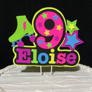 Roller Skate 9th Birthday Party Cake Topper, Neon Cake Decoration, Skate Glow Party Birthday, Personalized Custom Cake Sign, Child Birthday
