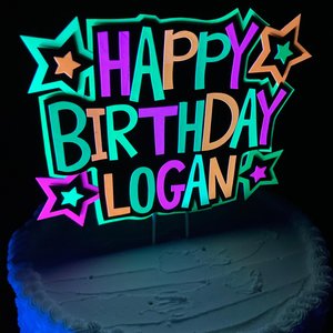 Personalized Neon Happy Birthday Cake Topper, Retro 80s Glow Party Sign, UV Reflective Cake Decoration, Fluorescent Custom Name Centerpiece