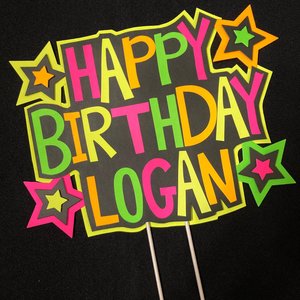 Personalized Neon Happy Birthday Cake Topper, Retro 80s Glow Party Sign, UV Reflective Cake Decoration, Fluorescent Custom Name Centerpiece