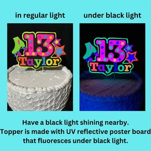 13th Birthday Party Neon Cake Topper, Personalized Roller Skate Glow Party Cake Decoration with Name and Age, , Fluorescent Star Centerpiece