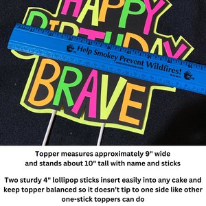 Bright Neon Happy Birthday Cake Topper with Name, Bespoke Glow Party Cake, Custom Black Light Decoration, Teen Birthday, Skate Party Decor