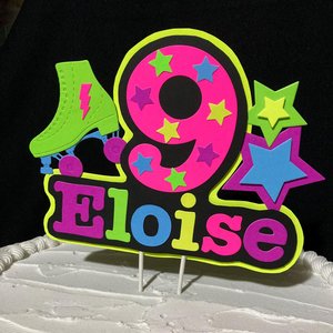 Roller Skate 9th Birthday Party Cake Topper, Neon Cake Decoration, Skate Glow Party Birthday, Personalized Custom Cake Sign, Child Birthday