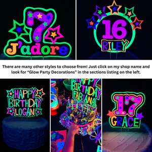 13th Birthday Party Neon Cake Topper, Personalized Roller Skate Glow Party Cake Decoration with Name and Age, , Fluorescent Star Centerpiece