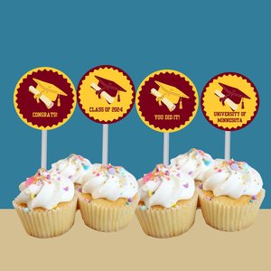 Digital Download Editable Graduation Cupcake Toppers, Personalized Columbia cupcake topper, light blue and navy graduation decor, DIY topper