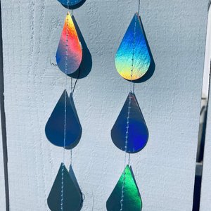 Iridescent Raindrop Garland, Holographic, Baby Sprinkle Decor, Baby Shower Decoration, Gender Reveal Shower, Shimmer Raindrops, Silver Rain