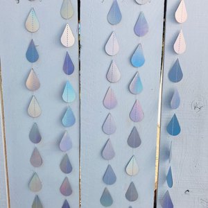 Iridescent Raindrop Garland, Holographic, Baby Sprinkle Decor, Baby Shower Decoration, Gender Reveal Shower, Shimmer Raindrops, Silver Rain