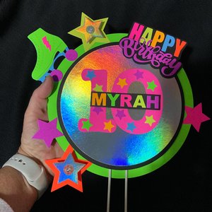 Skate Birthday Party Cake Topper with name and age, Glow Party Cake Decor, Neon Roller Skate Decoration, Personalized Blacklight Centerpiece