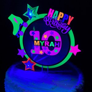 Skate Birthday Party Cake Topper with name and age, Glow Party Cake Decor, Neon Roller Skate Decoration, Personalized Blacklight Centerpiece