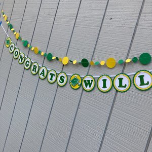 Graduation Banner and Garland, Congrats Banner, Green and Yellow Graduation Party Decor, University of Oregon custom banner, Baylor Grad