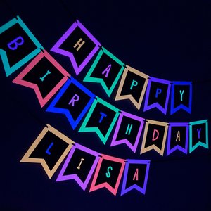 Fluorescent Neon Birthday Banner, Glow Party Sign, Retro 80s Birthday Party, Black Light Party, Skate or Bowling Party, UV reflective sign