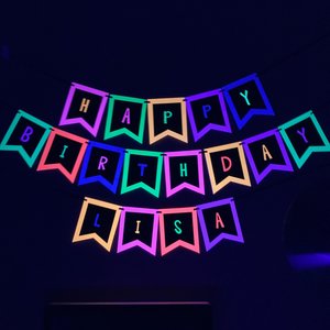Fluorescent Neon Birthday Banner, Glow Party Sign, Retro 80s Birthday Party, Black Light Party, Skate or Bowling Party, UV reflective sign