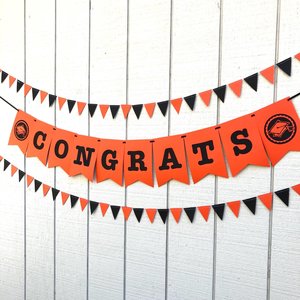Personalized Princeton graduation banner, large pennant congrats banner, orange and black graduation party decor, Oregon State garlands