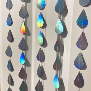 Iridescent Raindrop Garland, Holographic, Baby Sprinkle Decor, Baby Shower Decoration, Gender Reveal Shower, Shimmer Raindrops, Silver Rain