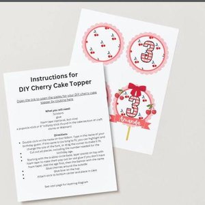 Cherry Party Cake Topper, DIY Printable Cake Decoration, Cherry-theme Celebration, First Birthday, Digital Download Centerpiece, Red Gingham