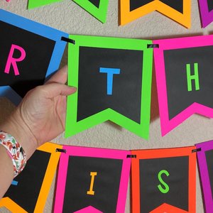 Fluorescent Neon Birthday Banner, Glow Party Sign, Retro 80s Birthday Party, Black Light Party, Skate or Bowling Party, UV reflective sign