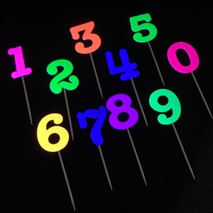 Set of 12 Glow Birthday Party Cupcake Toppers, Neon Number Picks, UV Reflective Cake Topper with Age, Retro 80s Birthday Celebration Decor