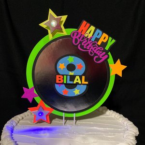 Neon Birthday Cake Topper with LED lights, Rave party centerpiece, Colorful cake decoration, black light house party, 20th birthday decor