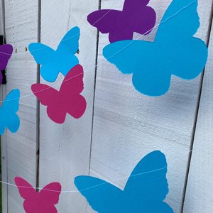 Pastel Butterfly Wedding Garland, Butterfly Party, Spring Bridal Decoration, Pink Celebration Bunting, Hanging Outdoor Wedding Streamers
