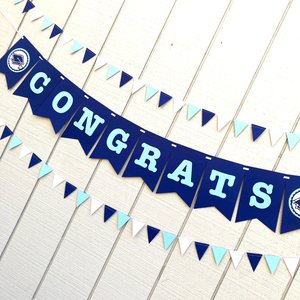 Congrats banner, graduation decor, personalized party sign, blue white decor, custom party decor, Columbia grad, Chapel Hill graduation