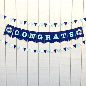Congrats banner, graduation decor, personalized party sign, blue white decor, custom party decor, Columbia grad, Chapel Hill graduation