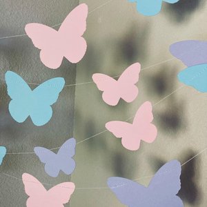 Pastel Butterfly Wedding Garland, Butterfly Party, Spring Bridal Decoration, Pink Celebration Bunting, Hanging Outdoor Wedding Streamers