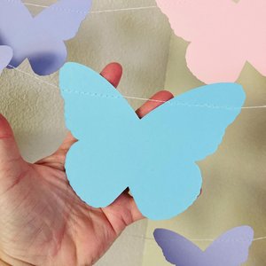 Pastel Butterfly Wedding Garland, Butterfly Party, Spring Bridal Decoration, Pink Celebration Bunting, Hanging Outdoor Wedding Streamers