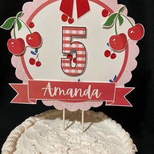 Cherry Party Cake Topper, DIY Printable Cake Decoration, Cherry-theme Celebration, First Birthday, Digital Download Centerpiece, Red Gingham