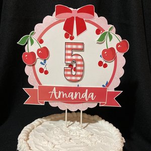 Cherry Party Cake Topper, DIY Printable Cake Decoration, Cherry-theme Celebration, First Birthday, Digital Download Centerpiece, Red Gingham