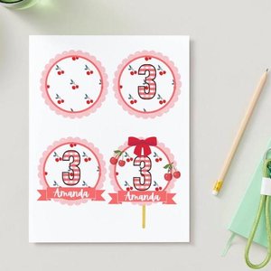 Cherry Party Cake Topper, DIY Printable Cake Decoration, Cherry-theme Celebration, First Birthday, Digital Download Centerpiece, Red Gingham