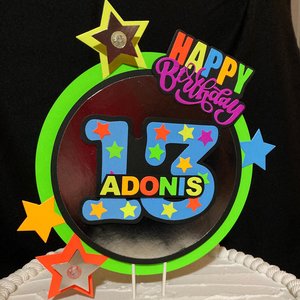 Neon cake topper with LED lights, Laser birthday, Fun kid's party decor, Colorful cake centerpiece, boy glow bowling party, UV reflective