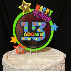 Neon cake topper with LED lights, Laser birthday, Fun kid's party decor, Colorful cake centerpiece, boy glow bowling party, UV reflective