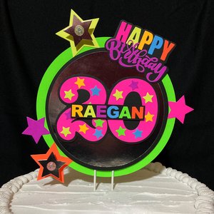 Neon cake topper with LED lights, Laser birthday, Fun kid's party decor, Colorful cake centerpiece, boy glow bowling party, UV reflective