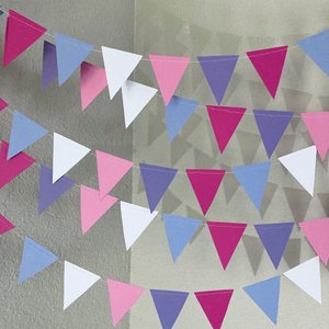 Pink and Purple Party Garland, Girl Birthday Decoration, Triangle Bunting, Celebration Steamers, Cute Girly Decor, Festive Fuchsia Garland