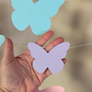 Pastel Butterfly Wedding Garland, Butterfly Party, Spring Bridal Decoration, Pink Celebration Bunting, Hanging Outdoor Wedding Streamers