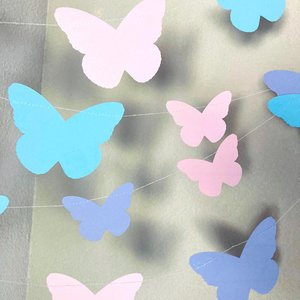 Pastel Butterfly Wedding Garland, Butterfly Party, Spring Bridal Decoration, Pink Celebration Bunting, Hanging Outdoor Wedding Streamers