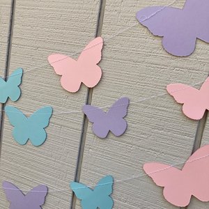 Pastel Butterfly Wedding Garland, Butterfly Party, Spring Bridal Decoration, Pink Celebration Bunting, Hanging Outdoor Wedding Streamers