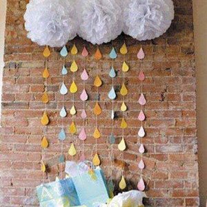 Blue and white raindrop garland, Boy baby shower, Dangling paper raindrops, Fake rain, Baby sprinkle backdrop, Baby shower decoration