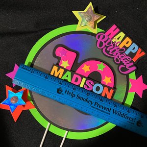 Neon cake topper with LED lights, Laser birthday, Fun kid's party decor, Colorful cake centerpiece, boy glow bowling party, UV reflective