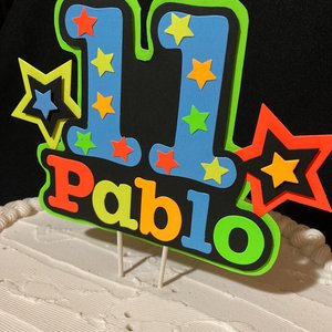 Glow in the dark cake topper for boy, boy neon birthday party decoration, UV reflective decor, Fluorescent cake centerpiece, cool birthday