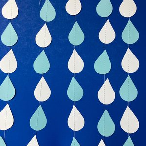 Blue and white raindrop garland, Boy baby shower, Dangling paper raindrops, Fake rain, Baby sprinkle backdrop, Baby shower decoration