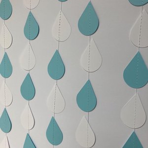 Blue and white raindrop garland, Boy baby shower, Dangling paper raindrops, Fake rain, Baby sprinkle backdrop, Baby shower decoration