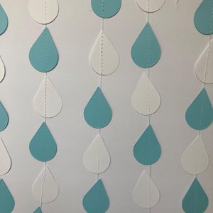 Blue and white raindrop garland, Boy baby shower, Dangling paper raindrops, Fake rain, Baby sprinkle backdrop, Baby shower decoration