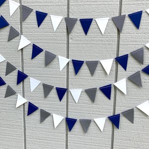 Georgetown graduation party garland, Navy White Gray Triangle Bunting, University of North Florida, Dorm Streamers, Colorado School of Mines