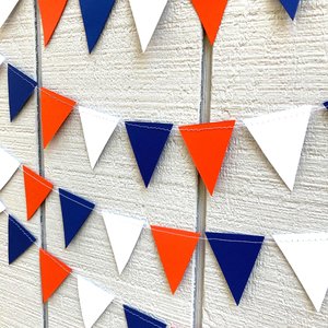 University of Illinois graduation party garland, Blue and Orange Paper Triangle Pennant, dorm decor, Wheaton College, Bed Party streamers