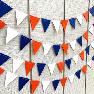 University of Illinois graduation party garland, Blue and Orange Paper Triangle Pennant, dorm decor, Wheaton College, Bed Party streamers