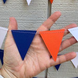 University of Illinois graduation party garland, Blue and Orange Paper Triangle Pennant, dorm decor, Wheaton College, Bed Party streamers