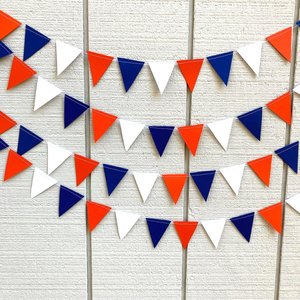 University of Illinois graduation party garland, Blue and Orange Paper Triangle Pennant, dorm decor, Wheaton College, Bed Party streamers