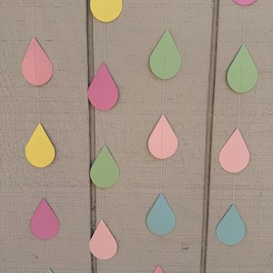 Pastel Baby Shower Decoration, Baby Sprinkle Party Decor, Raindrop Garland, Baby Shower Backdrop, Noah's Ark Party, Neutral Baby Shower
