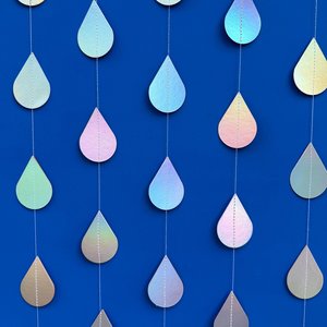 Iridescent Raindrop Garland, Holographic, Baby Sprinkle Decor, Baby Shower Decoration, Gender Reveal Shower, Shimmer Raindrops, Silver Rain